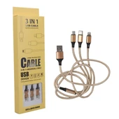 Powermaster PM-2368 Micro USB - Type-C - Lightning Şarj Ve Data Kablosu 2.1 Amper 110Cm Örgülü - 9