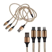 Powermaster PM-2368 Micro USB - Type-C - Lightning Şarj Ve Data Kablosu 2.1 Amper 110Cm Örgülü - 7