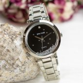 Gümüş Renk Taş Tasarım Özel Cam Siyah Kadran Spectrum Premium Bayan Kol Saati - 1