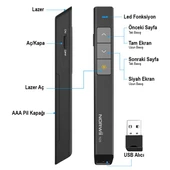 Norwii N26 2.4Ghz USB Kablosuz Profesyonel Sunum Kumandası (100M Kırmızı Lazer Menzil) thumbnail 9