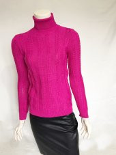 Bayan balıkçı yaka triko kazak fuşya renk - 2