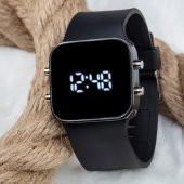Kare Dijital Led Ekran Siyah Renk Silikon Kordonlu Unisex Saat - 1