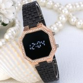 Siyah Zirkon Taşlı Tasarımlı Kasa Çelik Kordonlu Bayan Kol Saati - 2