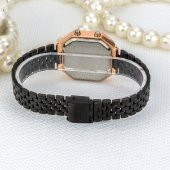 Siyah Zirkon Taşlı Tasarımlı Kasa Çelik Kordonlu Bayan Kol Saati - 3