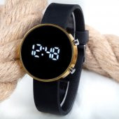 Dijital Led Watch Sarı Yuvarlak Kasa Siyah Silikon Kordon Unisex Kol Saat - 5