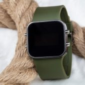 Yeşil Silikon Kordonlu Led Bayan Unisex Kol Saati - 2