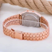 Rose Renk Çelik Kordonlu  Led Dijital Retro Bayan Kol Saati - 3