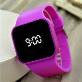 Dokunmatik Dijital Led Genç Bayan Kız Kol Saati Fuşya Renk Kadın Silikon Bileklik ST-303680 - 1