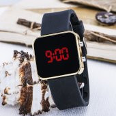 Gold Renk Dijital Led Ekran Siyah Silikon Kordonlu Yetişkin Kız Kadın Unisex Kol Saat ST-303723 thumbnail 2