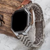 SPECTURM! Silver Gümüş Renk Dijital Led Watch Çelik Kordonlu Detay Kasa Kol Saati ST-303425 - 2