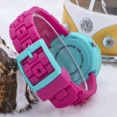 Kalp Tasarımlı Kadran Fuşya Silikon Kordon Turkuaz Çocuk Saati ST-303594 - 2