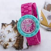 Kalp Tasarımlı Kadran Fuşya Silikon Kordon Turkuaz Çocuk Saati ST-303594 - 5