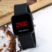Mat Siyah Kare Dijital Led Ekran Siyah Silikon Kordonlu Unisex Kol Saat ST-303612 - 6