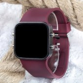 Bordo Silikon Kordonlu Çelik Kasa Unisex Model Dijital Saat ST-303618 - 2