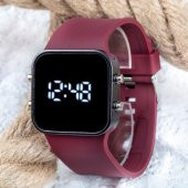 Bordo Renk Unisex Spor Dijital Led Kol Saat ST-303618 thumbnail 1