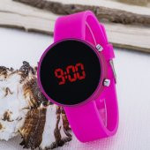 Pembe Yuvarlak Dijital Led Ekran Pembe Silikon Kordonlu Bayan Saat ST-303621 - 5