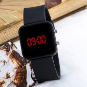 Mat Siyah Kare Dijital Led Ekran Siyah Silikon Kordonlu Unisex Kol Saat ST-303622 - 5