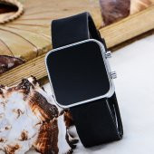 Yeni Silver Renk Led Ekran Siyah Silikon Kordonlu Yetişkin Kız Kadın Unisex Kol Saat ST-303725 thumbnail 2