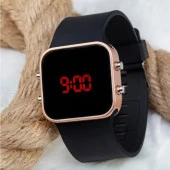 Unisex Rose Renk Siyah Silikon Kordon Dijital Led Kadın Kol Saat ST-303697 thumbnail 1