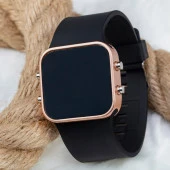 Unisex Rose Renk Siyah Silikon Kordon Dijital Led Kadın Kol Saat ST-303697 thumbnail 2