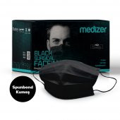 Medizer Full Ultrasonik Cerrahi Ağız Maskesi 3 Katlı Spunbond Kumaş 150 Adet - Burun Telli - Siyah - 2