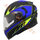 Motosiklet Kask Kapalı Vizörlü Siyah Mavi Ce Belgeli Monero - 1