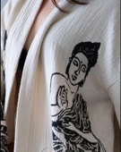 Bornoz ,Plaj Kıyafeti,Kimono , Kaftan ,Sabahlık Siyah Buda Desen Baskılı - 6