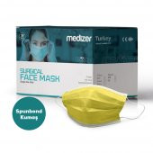 Medizer Full Ultrasonik Cerrahi Ağız Maskesi 3 Katlı Spunbond Kumaş 150 Adet - Burun Telli - Sarı - 3