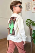 Erkek Çocuk Çift Taraflı Kaktüs Baskılı Kazak Kiremit Eşofman Takım thumbnail 2