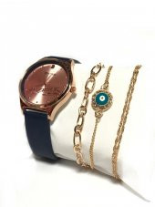 K.Atatürk İmzalı Lacivert Deri Kordonlu Kadın Kol Saati Seti MG1970 - 2