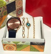 K.Atatürk İmzalı Lacivert Deri Kordonlu Kadın Kol Saati Seti MG1970 - 3