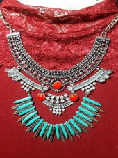 Firuze ve boncuk Detaylı, Bohem Kolye - 1