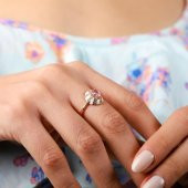 White Altın Yüzük 14 Ayar Mineli Ovals - 1