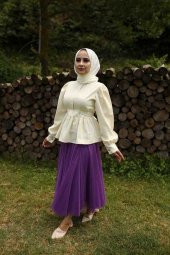 Tül Detaylı Tesettür Etek Lila - 4