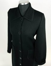 SNY Mono Yaka Çelik Örgü Uzun Siyah Kadın Yünlü Triko Palto - 1