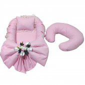 Bebekatölyesi Babynest ve Emzirme Yastığı Pembe Çiçek Detaylı - 1