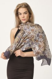 Kahverengi Papatya Desenli Şal thumbnail 3