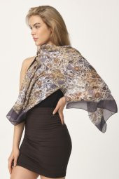 Kahverengi Papatya Desenli Şal thumbnail 4