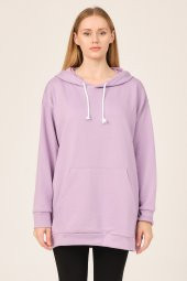 Kadın Lila Sweat Kapüşonlu Kanguru Cep thumbnail 1