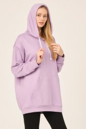 Kadın Lila Sweat Kapüşonlu Kanguru Cep thumbnail 2