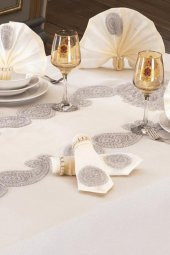 Verna Masa Örtüsü 160x260 Cm 26 Parça Krem Silver - 6