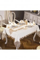 Verna Masa Örtüsü 160x260 Cm 26 Parça Krem Gold thumbnail 5