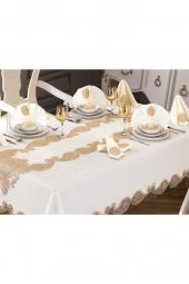 Verna Masa Örtüsü 160x260 Cm 26 Parça Krem Gold thumbnail 6