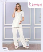 LİMİSSİ 2091 MAVİ Yeni Sezon Dantelli Hamile Lohusa Pijama Takımı - 1