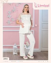 LİMİSSİ 2092  MAVİ Hamile  Lohusa Yeni Sezon DantelliLohusa Pijama - 1