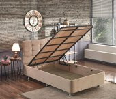 Niron Polo Baza ve Başlık Seti -120x200 cm Tek Kişilik Sütlü Kahve Kumaş Baza ve Başlığı Soho Kumaş - 1