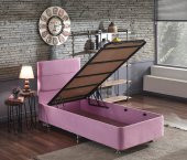 Niron  Pinky Baza ve Başlık - 90x190 cm Tek Kişilik Sandıklı Pembe Kumaş Baza ve Başlığı Silinebilir - 1
