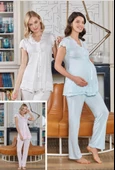 BONE CLUB 4703 MAVİ HAMİLE LOHUSA 3 LÜ PİJAMA SABAHLIK TAKIMI - 3