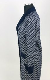 SNY Kırlangıç Yaka Çelik Örgü Uzun Lacivert Kadın Yünlü Triko Palto - 2