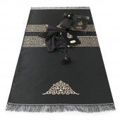 Hediyelik Kadife Kaplı Yasin Kitabı, Seccade, Şal, İnci Tesbih, Asetat Kutulu (26×23) Set - Siyah - 3